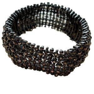 Hematite Tone Stretch Bracelet Black Beads Gemstones Costume Fashion Accessory